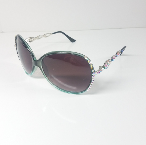 Green Rhinestone Sparkle Sunglasses - Picture 2 of 15